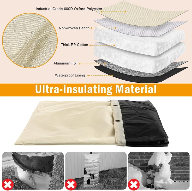 Angooni Upgraded Backflow Preventer Cover Aluminum Foil (5°F) - 20" W x 26" H Industrial 600D Winter Sprinkler Valve Covers for Outside, Anti-UV Winter-Freeze Water Well Pump Cover, Beige - Image 5